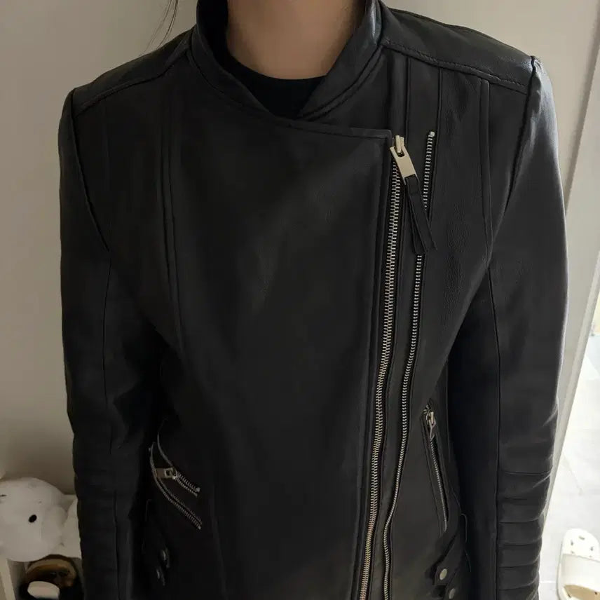 [BUNJANG] 100% Lambskin Leather Rider Jacket Black / 가죽 라이더 자켓 블랙