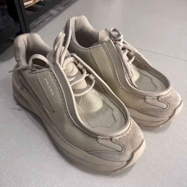 [BUNJANG] Prada Brushed Chunky Leather Sneakers Beige UK 6.5 / 프라다 브러시드 청키 레더 스니커즈 uk6.5 260