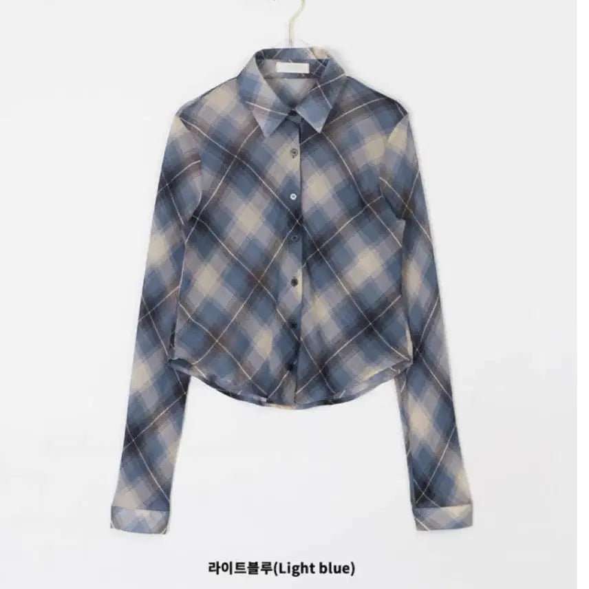 [BUNJANG] Check Crop Shirt - Blue / 체크 크롭셔츠 블루