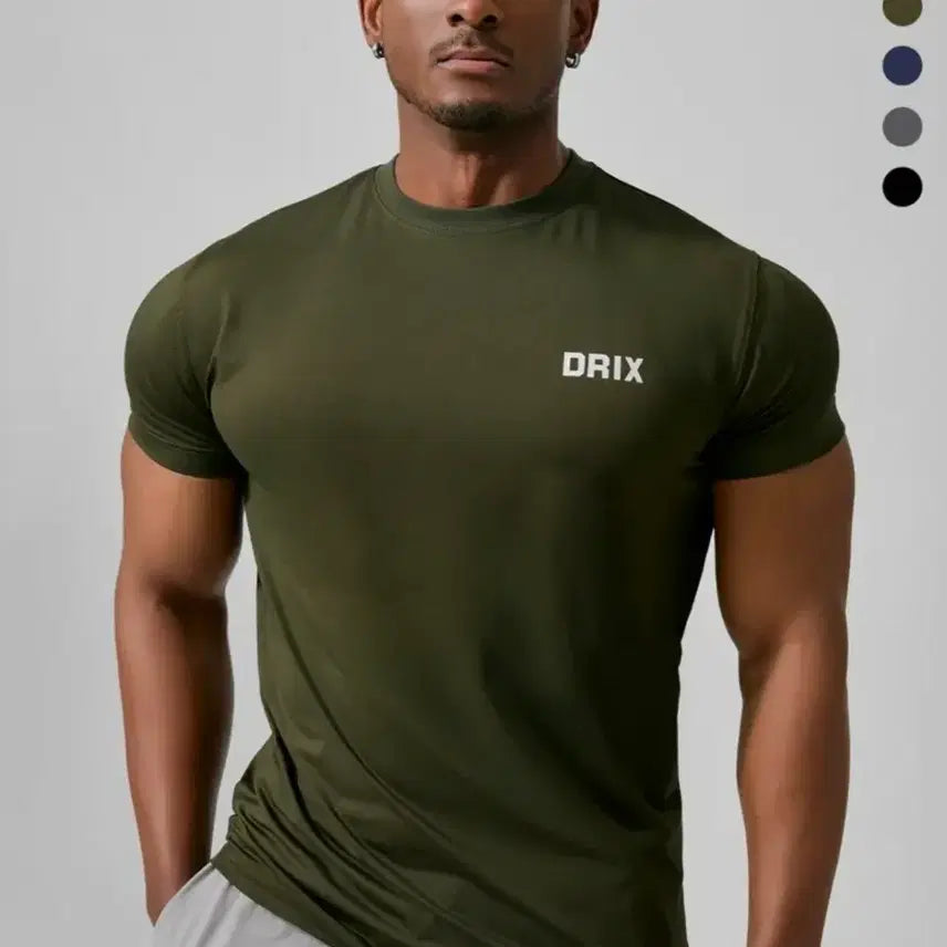 [BUNJANG] DRICKS Air Muscle Fit Logo T-Shirt Khaki XL / 드릭스 에어 머슬핏 로고 반팔티셔츠 카키 XL 짐웨어