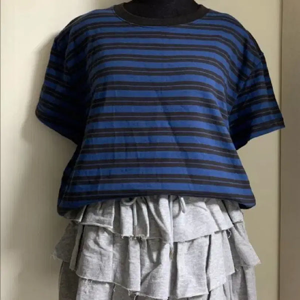 [BUNJANG] Stripe Short Sleeve T-Shirt + Tiered Skirt Set / [ 새상품 ] 단가라 반팔 티셔츠 + 캉캉스커트 SET