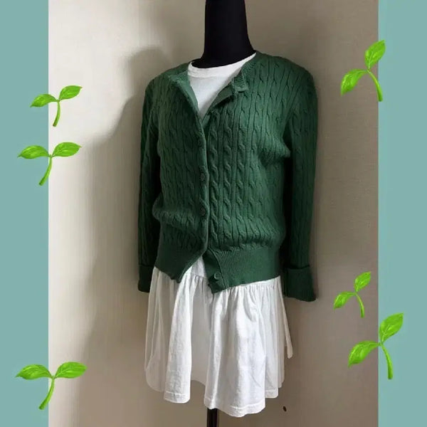[BUNJANG] White Mini Dress + Cable Knit Cardigan Set / [ 새상품 ] 하얀색 미니 원피스 + 꽈베기 가디건 SET