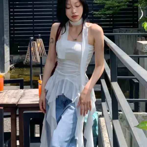 [BUNJANG] Cloud Emotion Solid Asymmetrical Ruffle / 클라우드이모션 솔리드 언발 러플