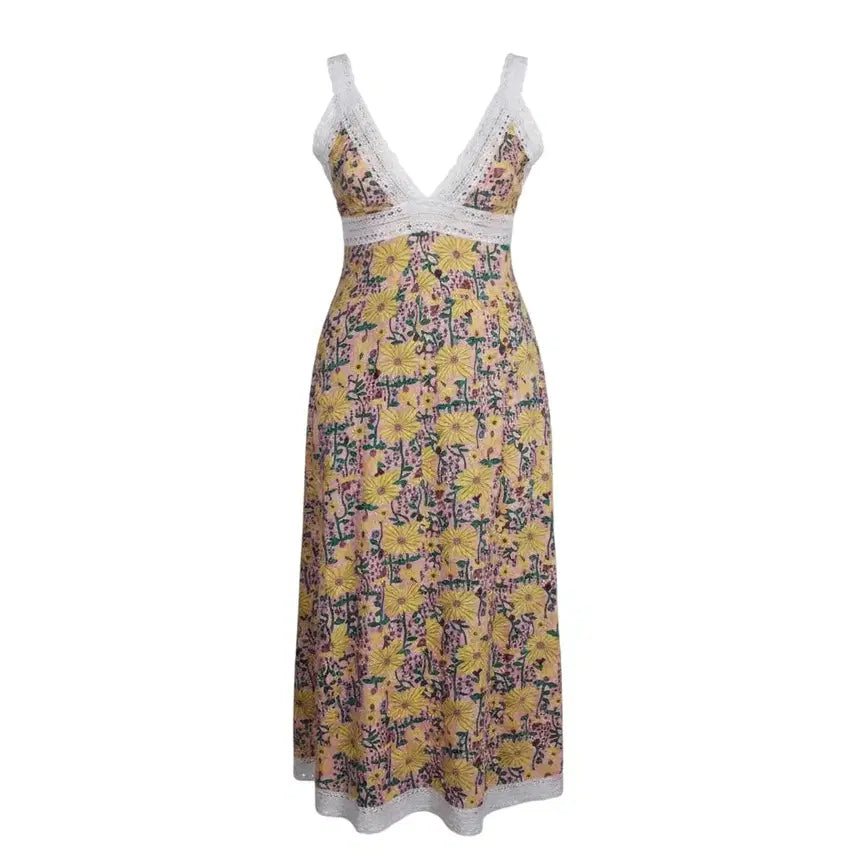 [BUNJANG] Women's Pink Floral Lace Heartneck Dress / 여성F/ 핑크 플로럴 레이스 하트넥 원피스 22-13