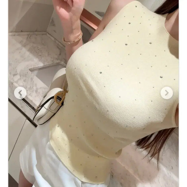[BUNJANG] Cubic Knit Tank Top / 큐빅 니트 나시 새상품
