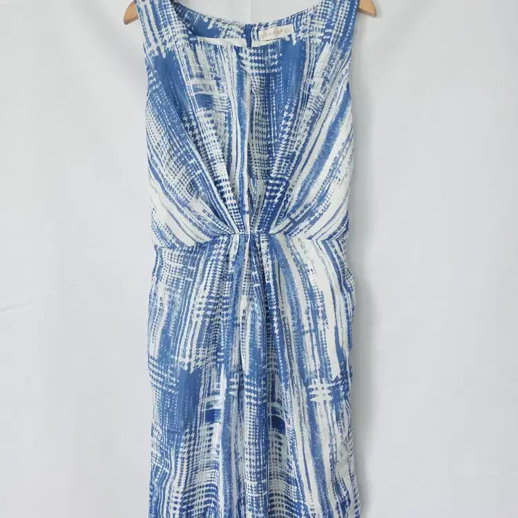 [BUNJANG] Creatore Sleeveless Blue Pattern Dress with Waist Tie / 끄레아또레 민소매 원피스 블루 패턴 허리끈 여름 원피스 S