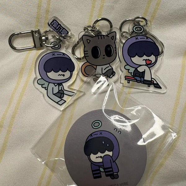 [BUNJANG] TXT Yeonjun Character Badge Keychain Official Goods / 투모로우바이투게더 캐릭터 흠냐링 다고냥 뱃지 키링 공굿 판매 투바투 연준