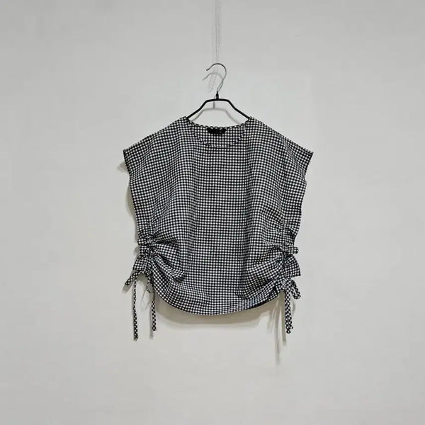 [BUNJANG] Checkered String Blouse / 제평 스트링 체크블랏