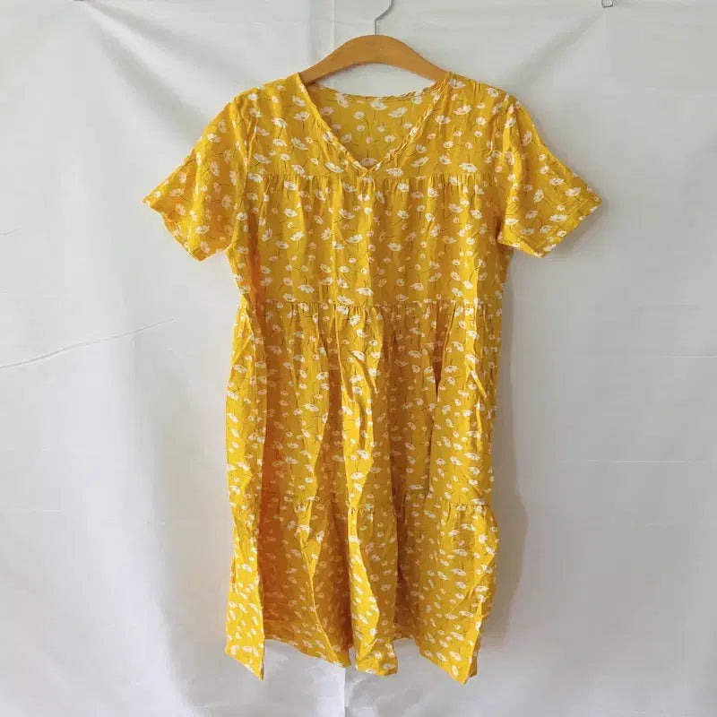 [BUNJANG] Namukotcom Linen Blend Long Dress Mustard Flower / 나무옷닷컴 인견 원피스 프리 55 66 머스타드 플라워 롱원피스