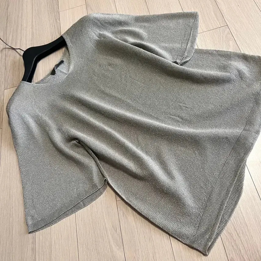[BUNJANG] Latt by Hansem Holgarment Glittering Knit Short Sleeve Top / 한섬 래트바이티 LATT 홀가먼트 글리터링 니트 반팔5부여름썸머민트그레이