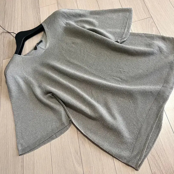 [BUNJANG] Latt by Hansem Holgarment Glittering Knit Short Sleeve Top / 한섬 래트바이티 LATT 홀가먼트 글리터링 니트 반팔5부여름썸머민트그레이