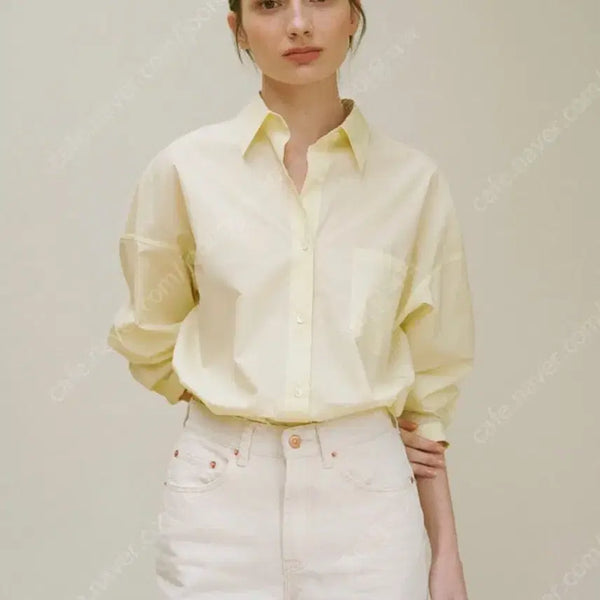 [BUNJANG] Elborn Cotton Crisp Solid Shirt - Lemon Light Yellow / 엘보른 코튼 바스락 솔리드 셔츠 레몬 라이트옐로우기본베이직하객룩출근룩