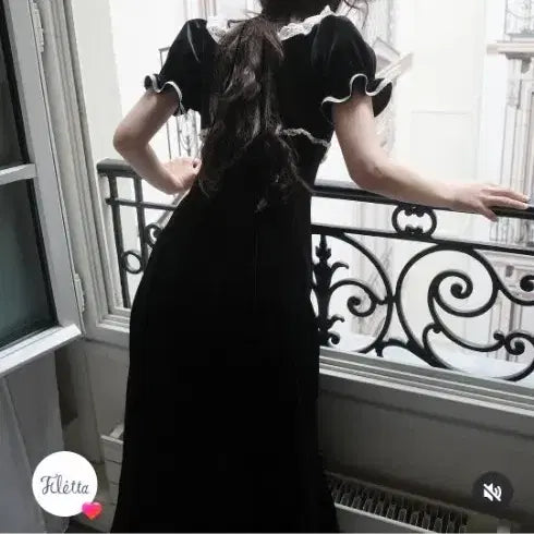 [BUNJANG] Fleta Velvet Lace Long Dress / 플레따 벨벳 레이스 롱 드레스