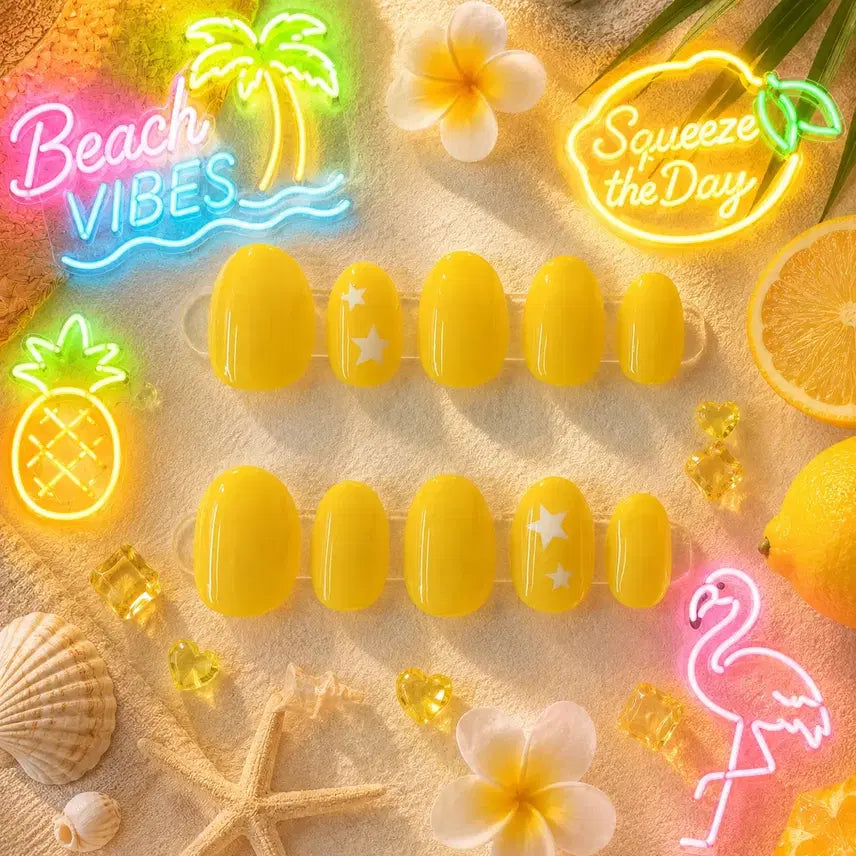 [BUNJANG] Lemon Mango Star Syrup Gel Handmade Nail Tips / 레몬망고 별 시럽젤 수제네일팁