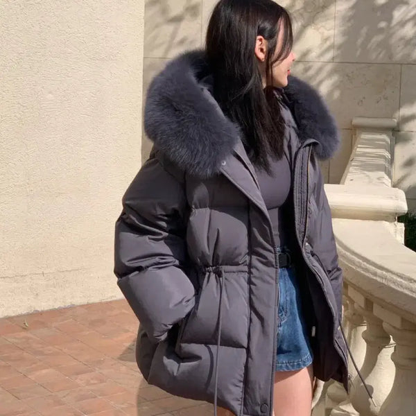 [BUNJANG] Reves City 25FW Logo Fox Padding Charcoal / 25FW 레브시티 로고 폭스패딩 챠콜