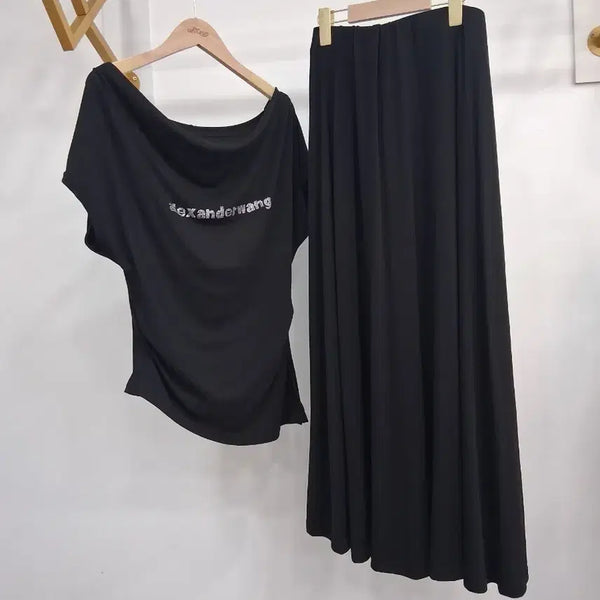 [BUNJANG] Black Linen Blend T-shirt and Long Skirt Set / 블랙 면마 반팔티셔츠 롱 스커트 세트66까지