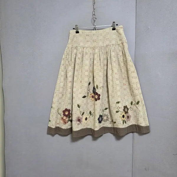 [BUNJANG] Handmade Quilted Skirt Beige / 수공예 퀼트무느 스커트 날씬66  n6524