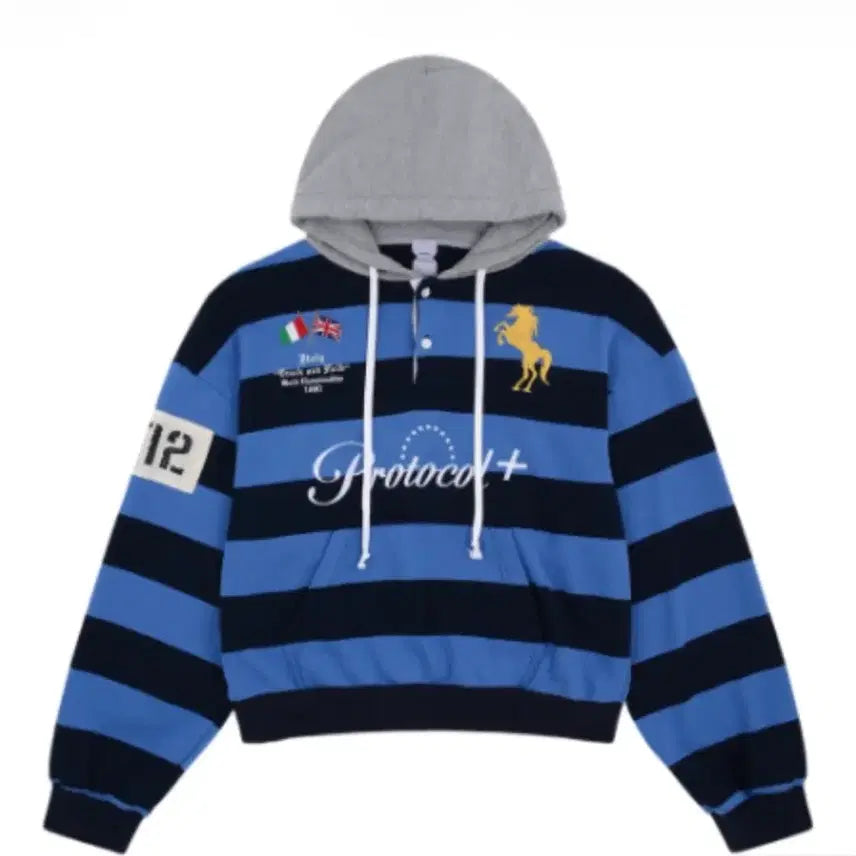 [BUNJANG] Protocol Index Stripe Polo Hoodie Size 2 / 프로토콜 인덱스 스트라이프 폴로 후드 2사이즈