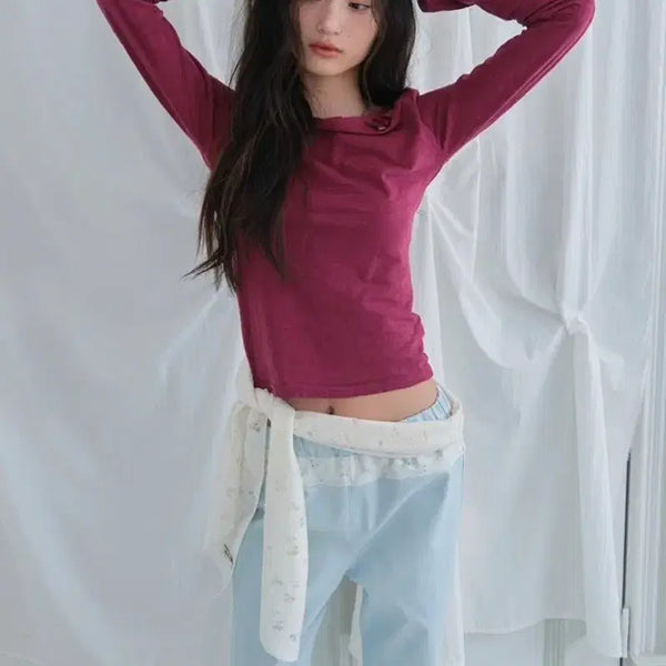 [BUNJANG] muwm Flare Lace Stretch Pants & Yeonhee Long Sleeve T-shirt Set / 무음 muwm 플레어 레이스 스트레치 팬츠, 연히 롱 슬리브 티셔츠