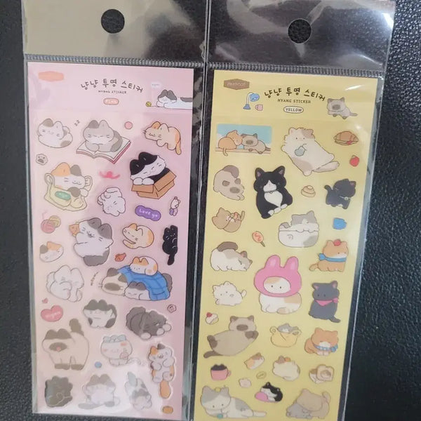 [BUNJANG] 2 Types of Transparent Cat Stickers (Pink/Yellow) / 냥냥 투명 고양이 스티커 2종 (핑크/옐로우)