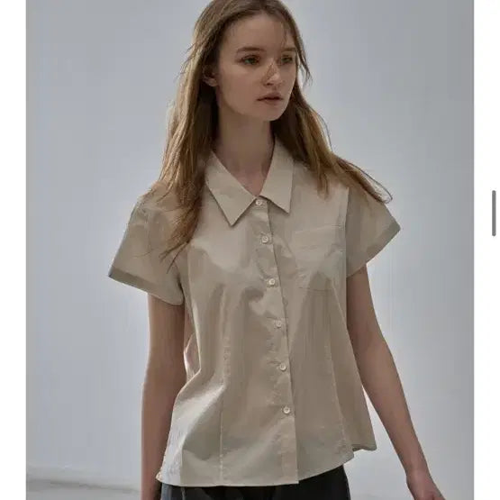 [BUNJANG] Facade Pattern Cotton Pintuck Half Shirt - Size S / 파사드패턴 코튼 핀턱 하프 셔츠 S