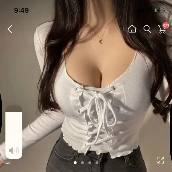 [BUNJANG] Corset U-Neck Crop Top / 코르셋유넥크롭티