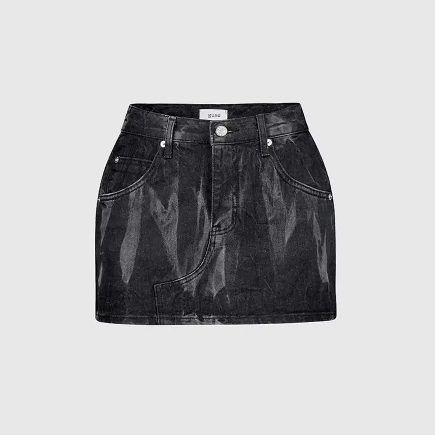 [BUNJANG] Black Denim Crack Mini Skirt / 구즈 흑청 크랙 미니 스커트