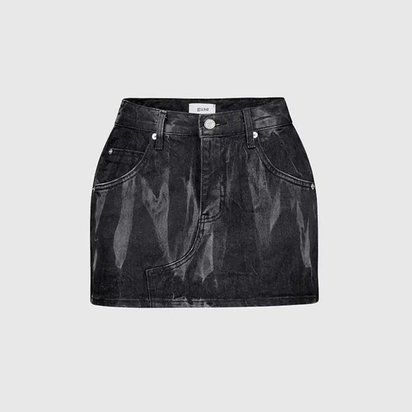 [BUNJANG] Black Denim Crack Mini Skirt / 구즈 흑청 크랙 미니 스커트