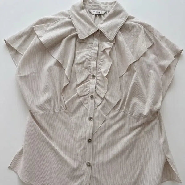[BUNJANG] Time Italy Fabric Striped Frill Blouse / 타임 셔츠 블라우스 여성 의류