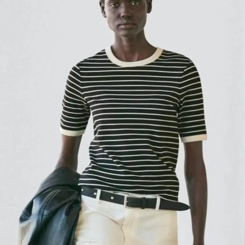 [BUNJANG] Massimo Dutti Striped Short Sleeve Knit Top / 마시모두띠 스트라이프 반팔 니트