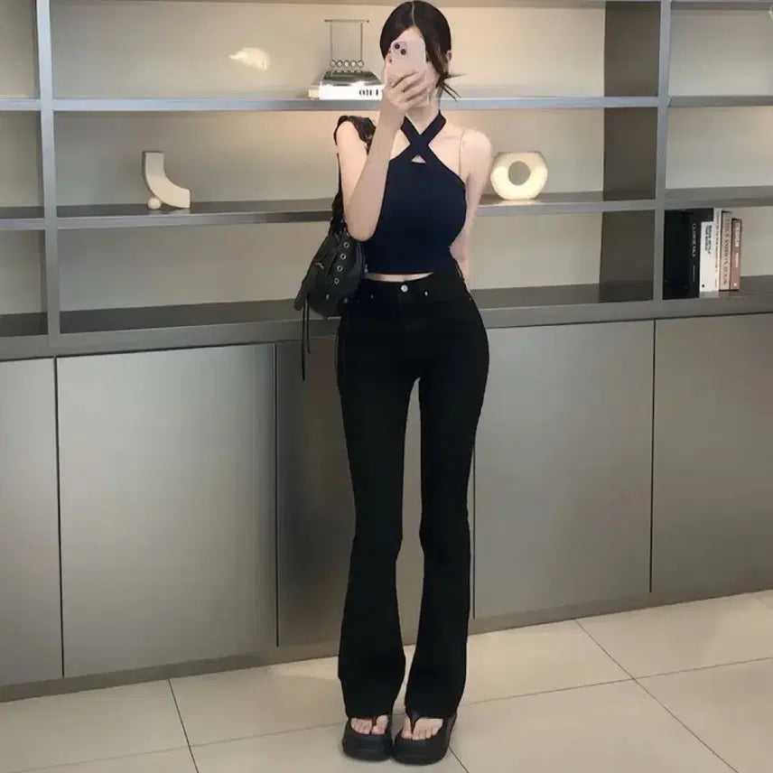 [BUNJANG] Ablery Black Spandex Bootcut Jeans / 새상품! 에이블리 블랙 스판 부츠컷 청바지