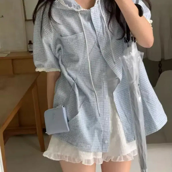 [BUNJANG] Checkered Short Sleeve Shirt / 체크무늬 반팔 셔츠 / 데일리 캐주얼 유니크 y2k 데이트룩