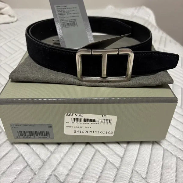 [BUNJANG] Tom Ford Black Suede T-Logo Belt / 톰포드 블랙 스웨이드 벨트