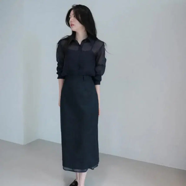 [BUNJANG] Nuarte Setia Jacquard Long Skirt - Navy (Size S) / 누아르테 세티아 자카드 롱 스커트 S (네이비)