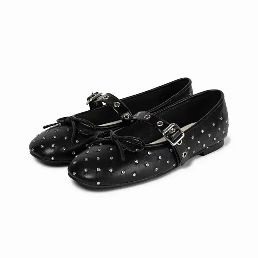 [BUNJANG] KIRSH Crystal Buckle Ballerina Flats Black / 기호 크리스탈 버클 스트랩 발레리나 플랫 블랙 230