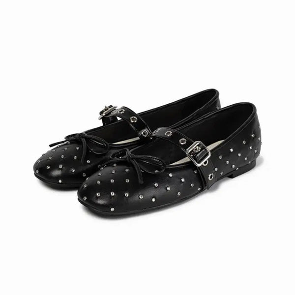 [BUNJANG] KIRSH Crystal Buckle Ballerina Flats Black / 기호 크리스탈 버클 스트랩 발레리나 플랫 블랙 230
