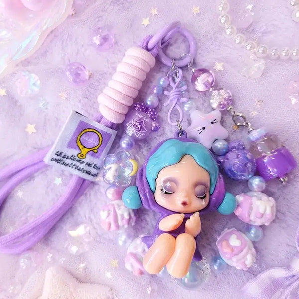 [BUNJANG] Handmade Purple Skull Bead Charm Keychain / 퍼플 스컬 피규어 수제구슬 비즈 키링(핸드메이드)