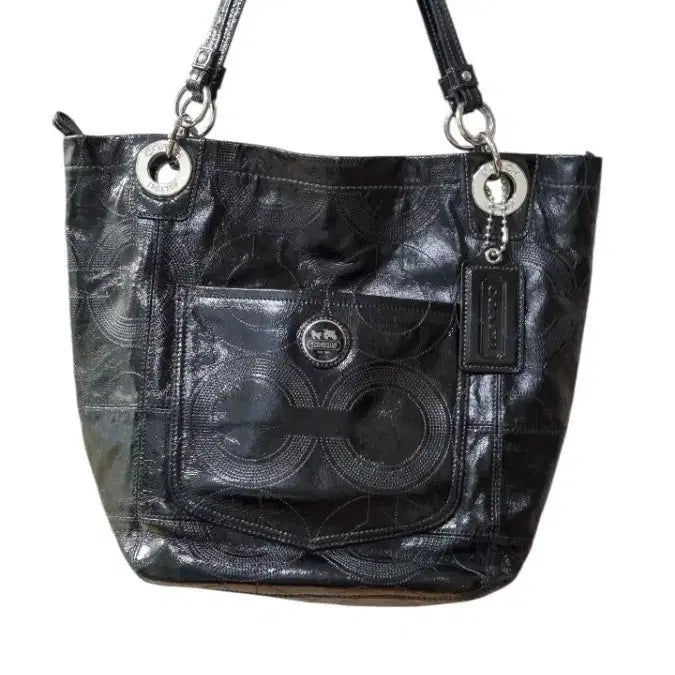 [BUNJANG] Vintage Coach Alex Stitch Black Patent Leather Tote Bag / 빈티지 코치 알렉스 스티치 블랙 페이턴트 레더 토트백 y2k 갸루 히메