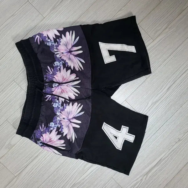 [BUNJANG] Black Flower Pattern 7-4 Banded Shorts / 블랙 플라워 패턴 7 4 반바지