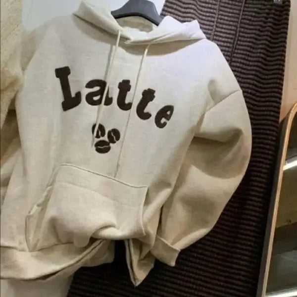 [BUNJANG] Latte Embroidery Hoodie + Striped Skirt Set / [ 새상품 ] 라떼 자수 후드티 + 단가라 스커트 SET