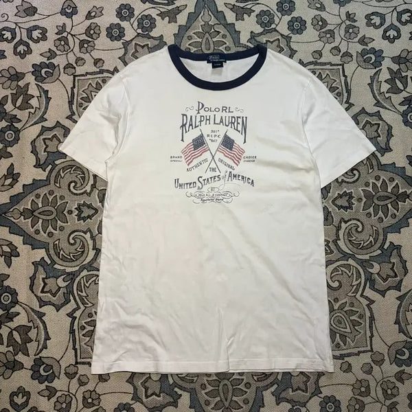 [BUNJANG] Polo Ralph Lauren Flag Ringer T-Shirt / 폴로랄프로렌 성조기 프린팅 링거티
