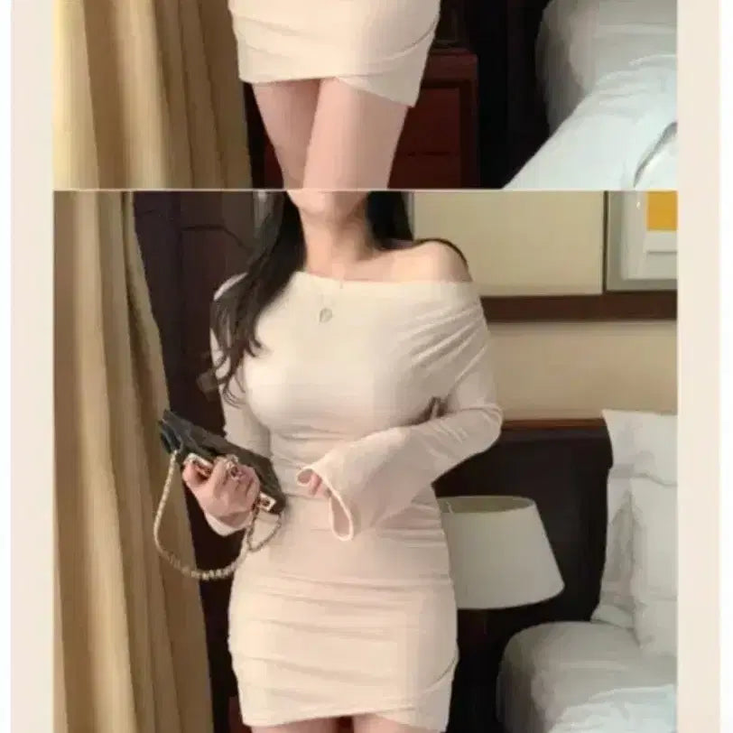 [BUNJANG] Blanche Diana Off-Shoulder Shirring Dress / 블랑쉐 디아나 오프 셔링 원피스 잔느 순느 유어로즈
