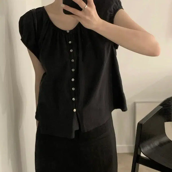 [BUNJANG] Black Short Sleeve Shirt / 블랙 반팔 셔츠