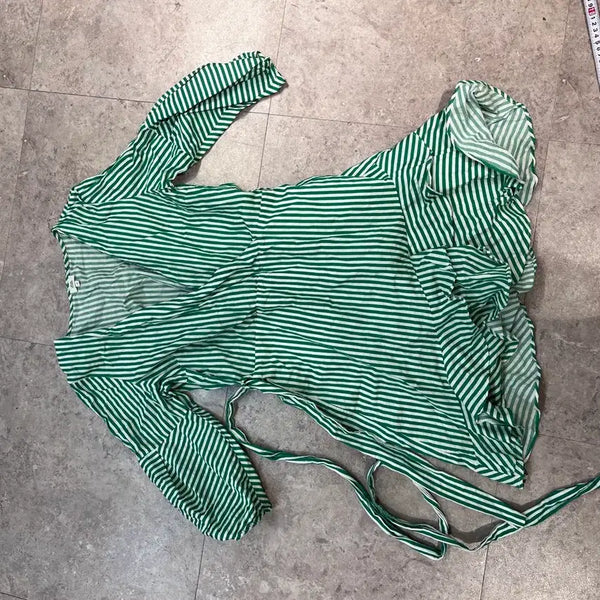 [BUNJANG] River Island Striped Wrap Midi Dress Green / 스트라이프 랩 원피스 그린
