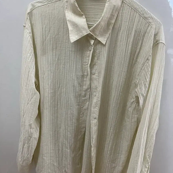 [BUNJANG] 8Seconds Sheer Stripe Shirt Lemon / 새상품/에잇세컨즈쉬어셔츠레몬/송포3.5