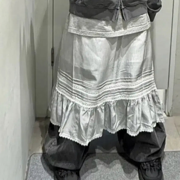 [BUNJANG] Whoohoo Tiered Frill Long Lace Skirt / 후아유 롱레이스 스커트 tiered 프릴 빈티지 무신사 에이블리