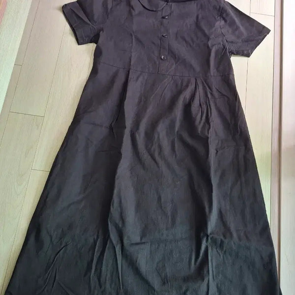 [BUNJANG] Black Long Round Collar Button Design Batwing Sleeve Dress / 원피스(77)