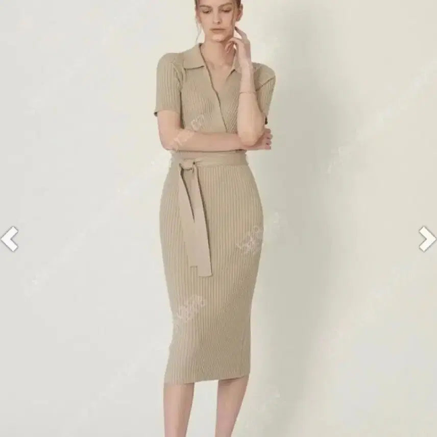 [BUNJANG] Sie Bella Collar Belted Dress (Ash Olive) / 시에 벨라 카라 벨티드 원피스 (애쉬 올리브) 골지 sie