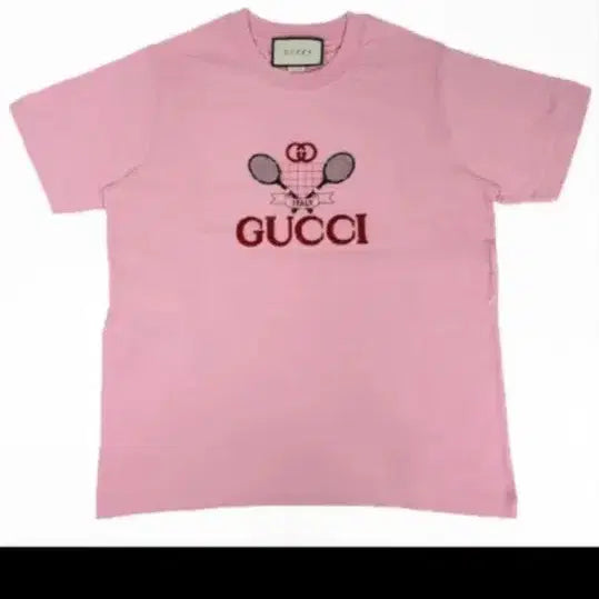[BUNJANG] Gucci Pink Tennis Logo Short Sleeve T-Shirt / 구찌 핑크 테니스 로고 반팔 티셔츠