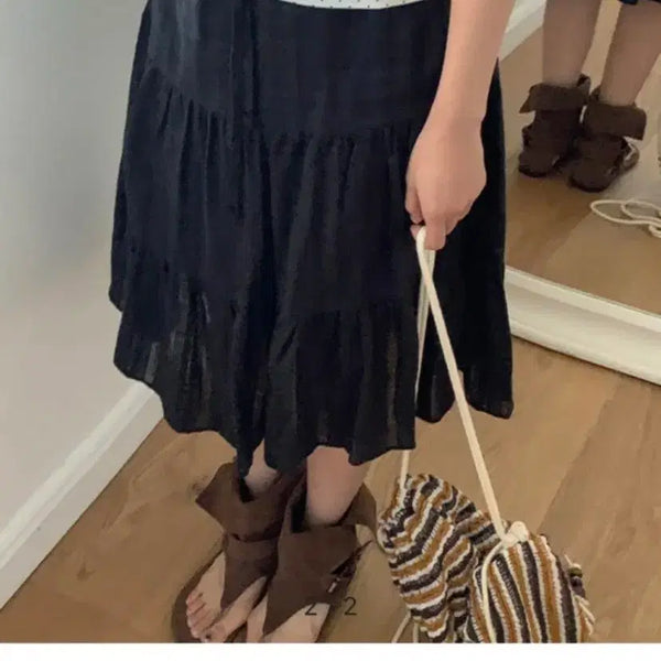 [BUNJANG] DailyJew Sabels Punching Cotton Midi Skirt Black / (새상품) 데일리쥬 사벨즈 펀칭 캉캉 코튼 미디 스커트 블랙